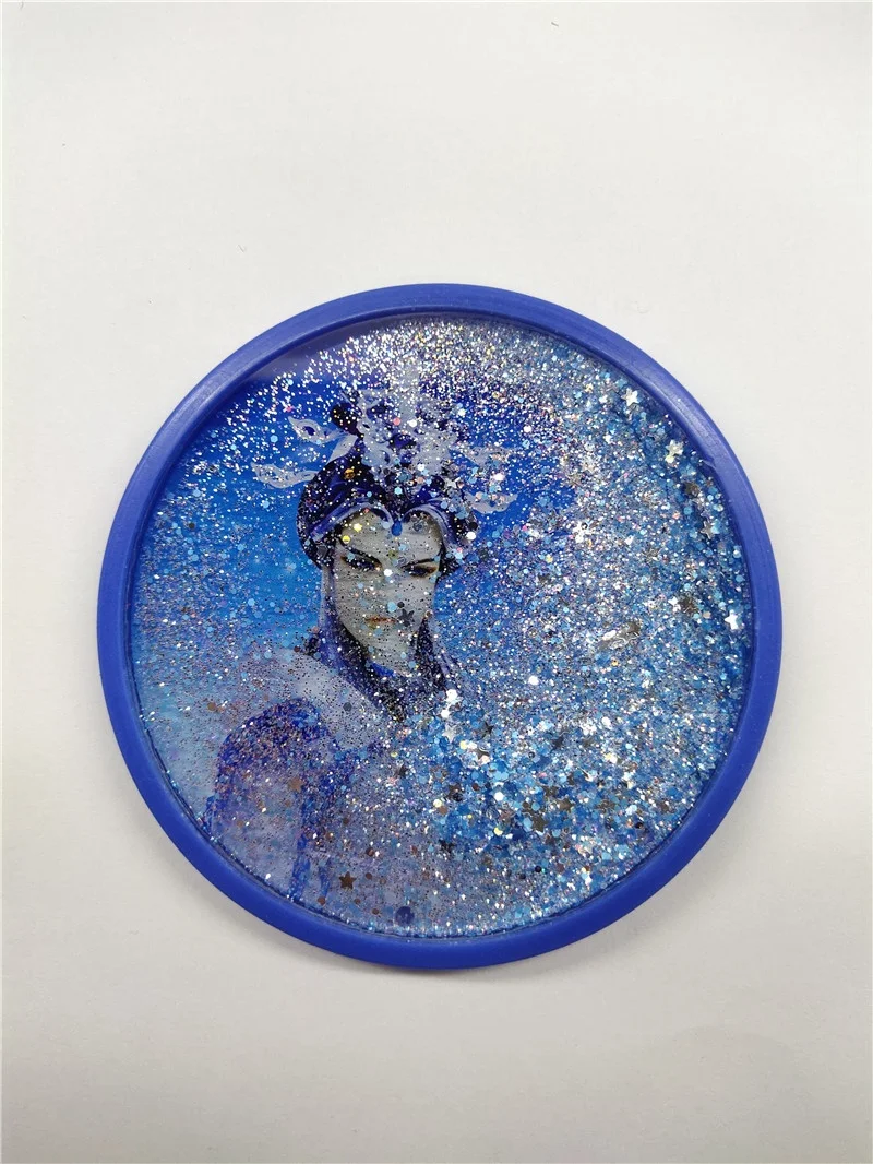 Clear Acrylic Glitter Sparkle Shiny Waterfall Snow Floating Liquid Oil Coaster for Gifts