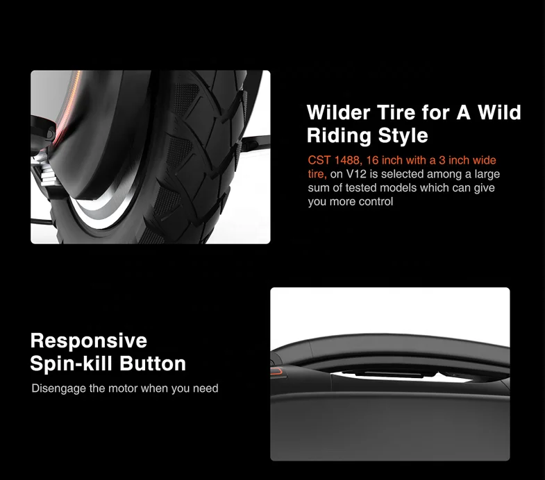 Wholesale 16 Inch 2500W Adult One Wheel Scooter Black Color V12 Inmotion One Wheel Electric Unicycle for Sale