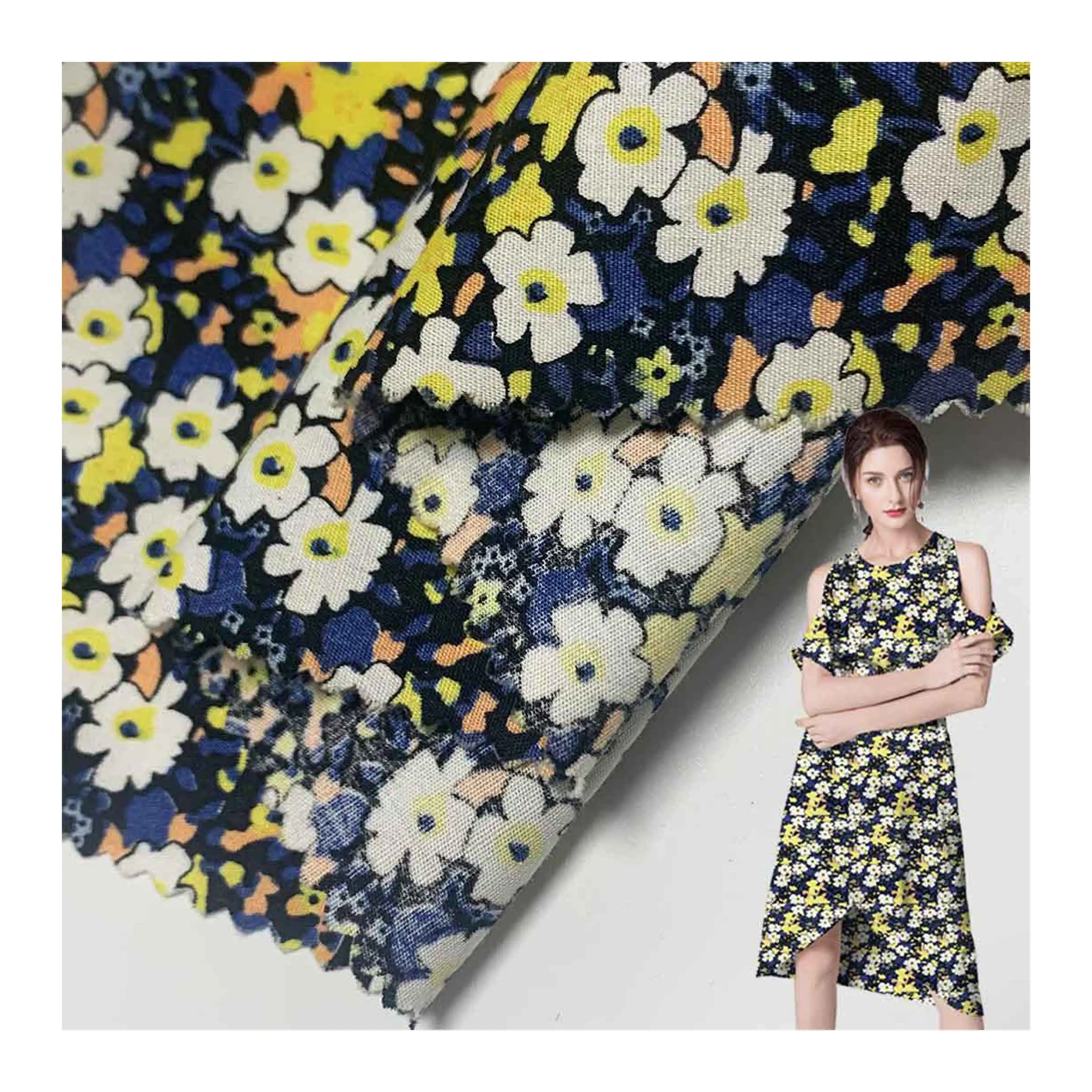 China Shaoxing Factory Comfortable and breathable Woven Digital Floral Print Fabric pure cotton for dresses