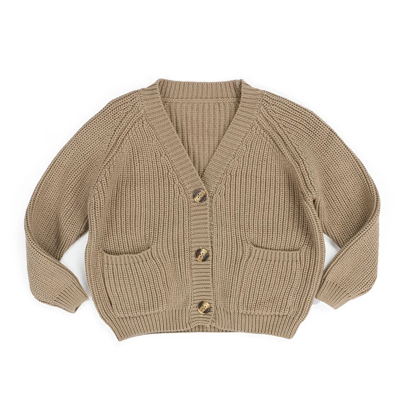 Muti solid color spring autumn hot sales girls sweater with buttons and pocket kids Chunky Knit Cardigan girls sweater