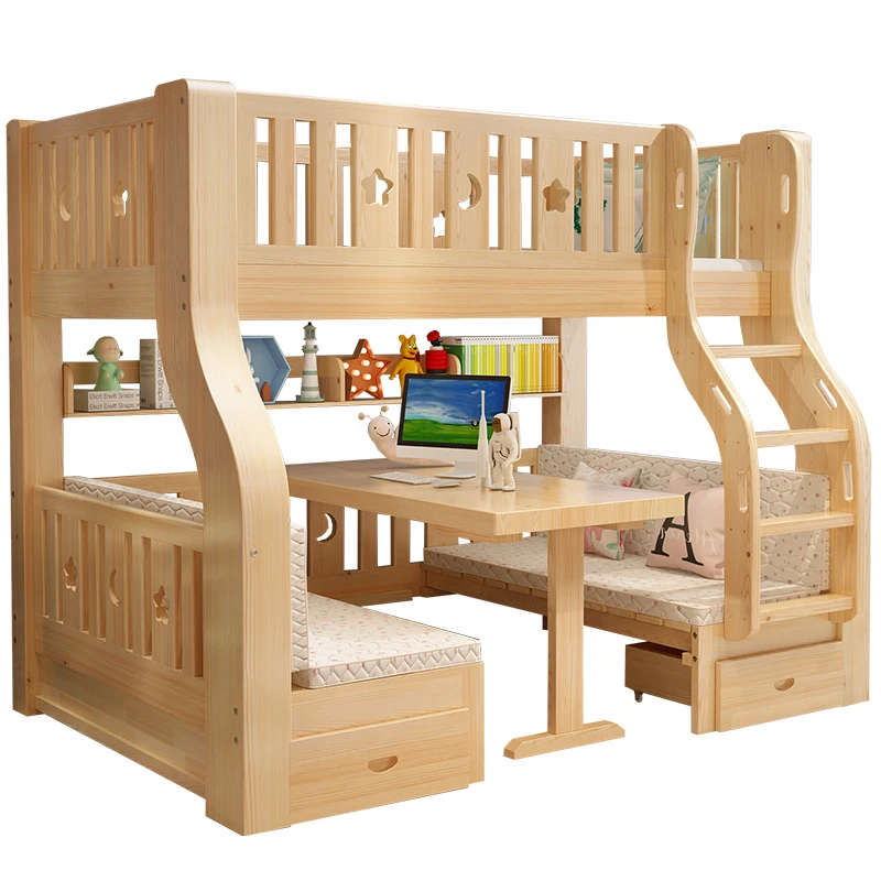
Boys Wooden Bunker Bed Room Space Saving Furniture Twin Bunk Beds For Kids One Set 