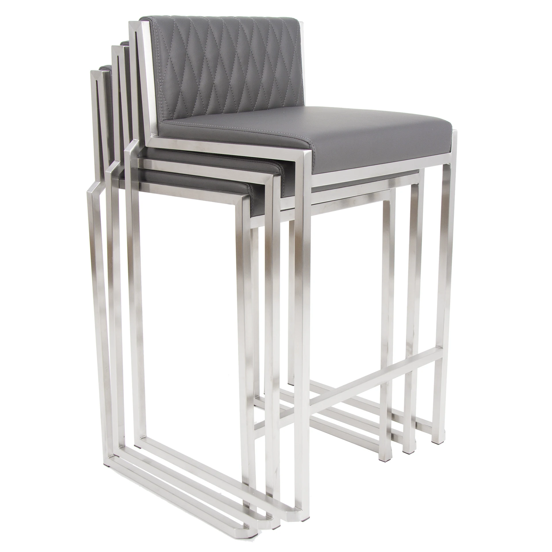 Modern Bar Counter Stools Kitchen Furniture Leather High Chair Brushed Stainless Steel Luxury Stackable bar chairs