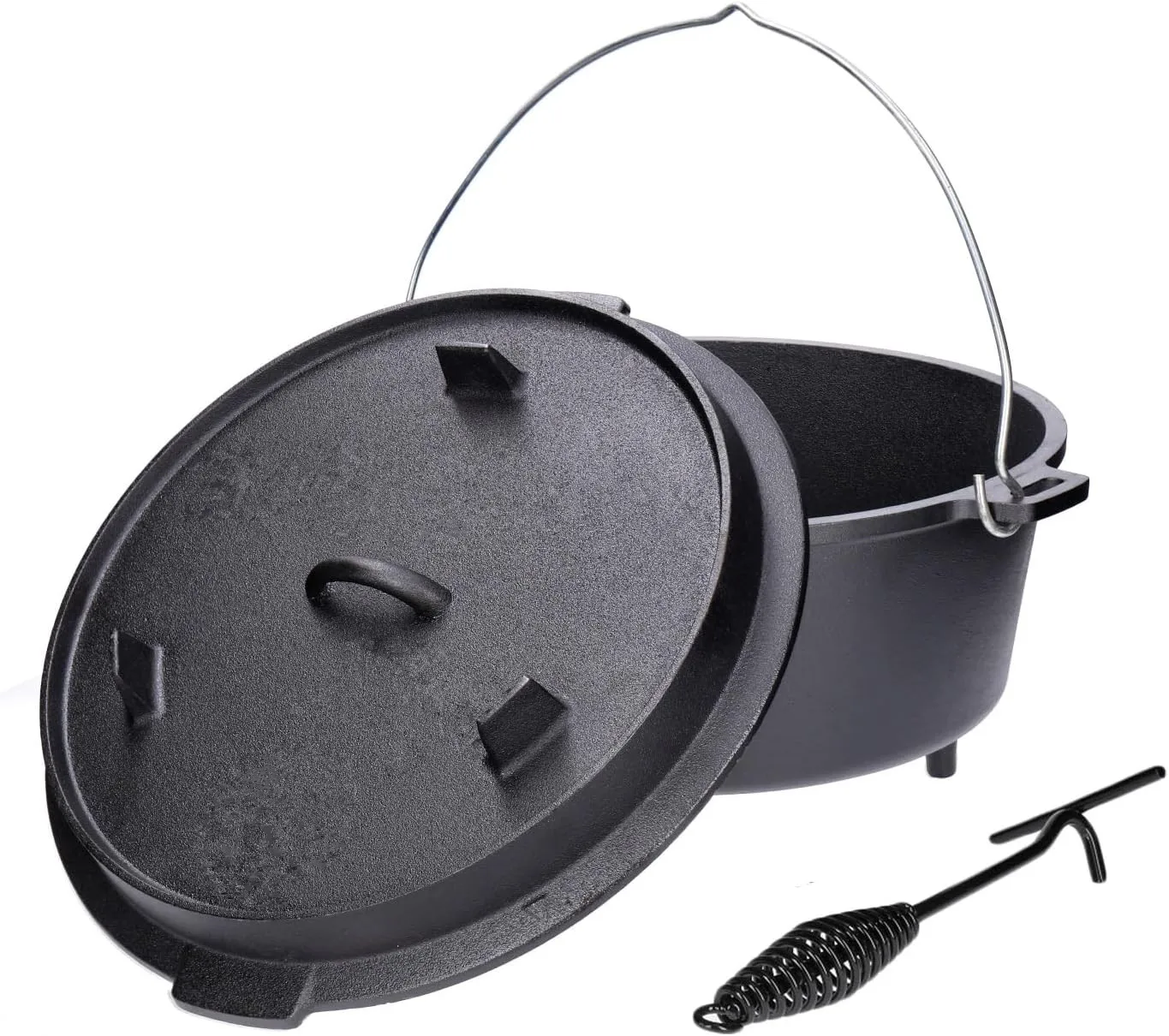 Kitchen Ware Non Stick Pre-seasoned Cast Iron Pot Dutch Oven Black Cookware Pot For Outdoor Picnic With Lid And Lapper