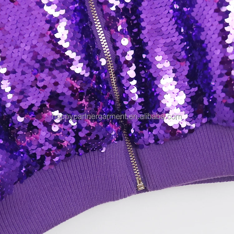 OEM fashion sequins jacket hot selling purple color in spring children jacket in stage for any occasion