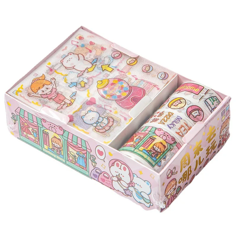 Cartoon Cute Handbag Tape Sticker Gift Box Set for Children DIY Material Sticker Tape Handbag Sticker School Stationery Supplies