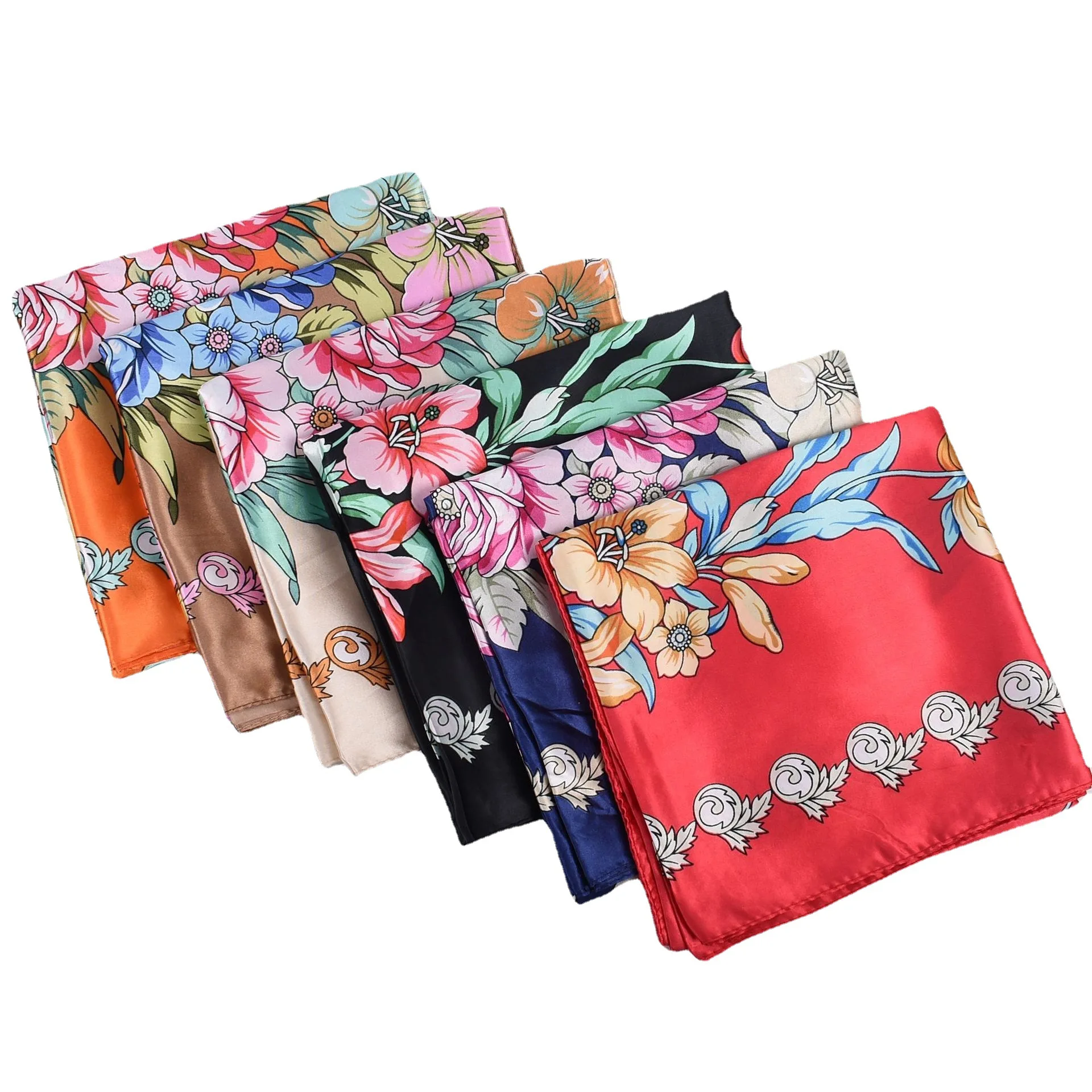 Новый стиль, Женский атласный шейный платок 90*90 см, индивидуальный цвет, цветочный принт, квадратный шарф