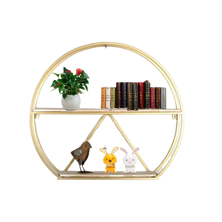Chinese Wall Decorative Hanging Book Metal Iron Storage Wall Shelf Gold
