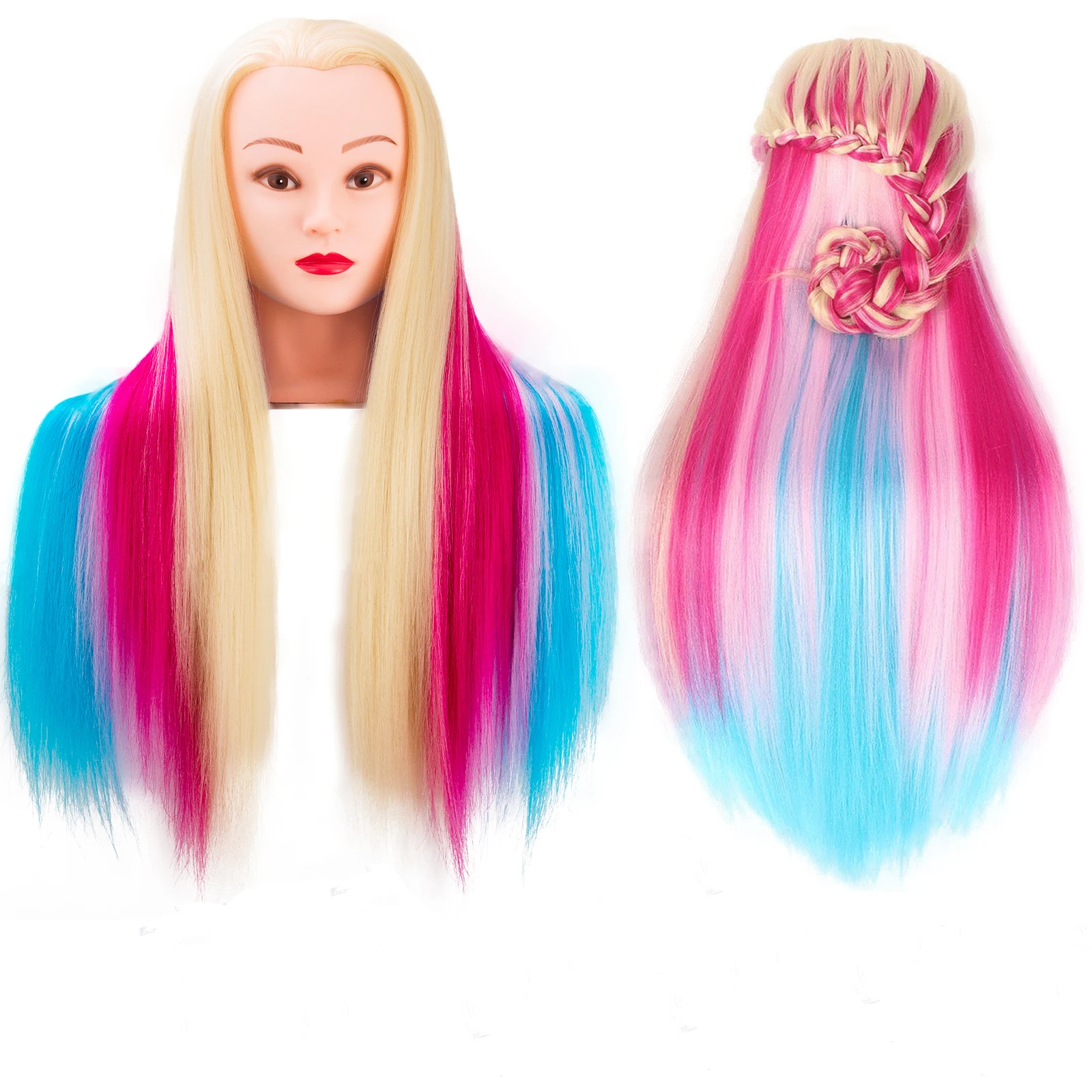 28-30 Long Synthetic Hair Mannequin Head Hairdresser Practice Training Head Cosmetology Manikin Doll Head with 9 Tools and Cla