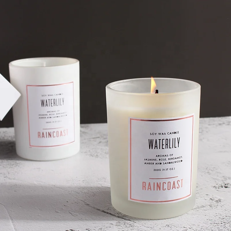 RAINCOAST Hot Selling White Glass Candle Holders for Wedding Decoration 260g Soy Wax Candles