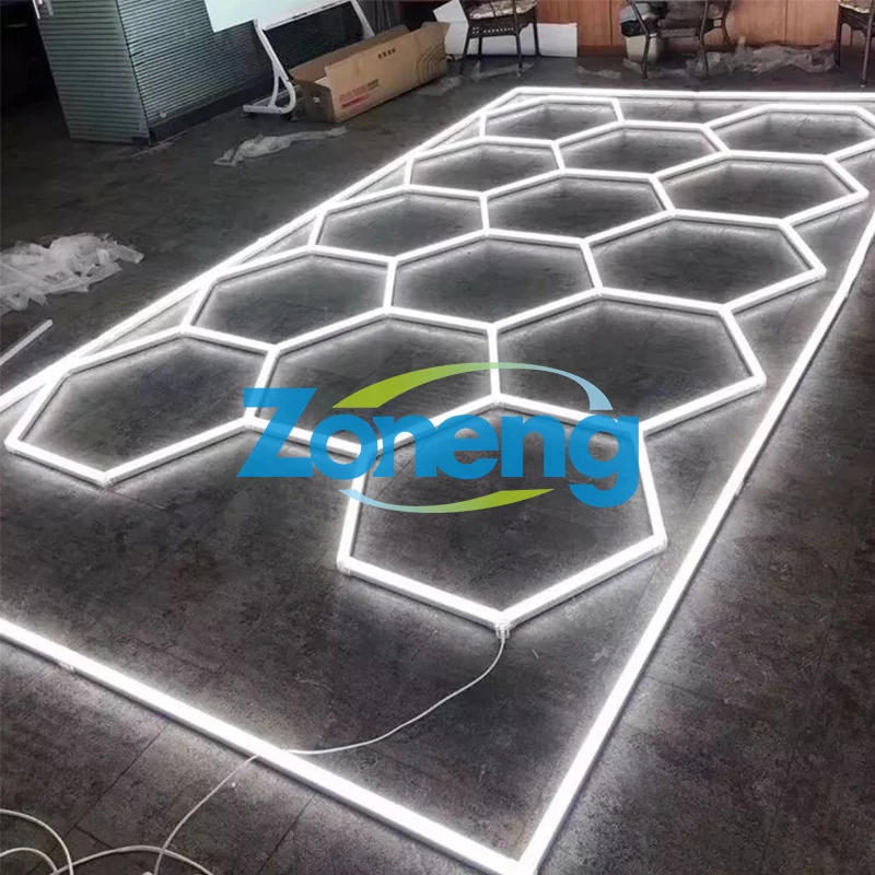 Hot Sale Car Workshop Ceiling LED Hexagon Lights High Quality Auto Repair Shop Garage Detailing Lighting