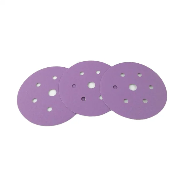 Porous 6 inch round sand paper red yellow purple abrasive sanding disc for car
