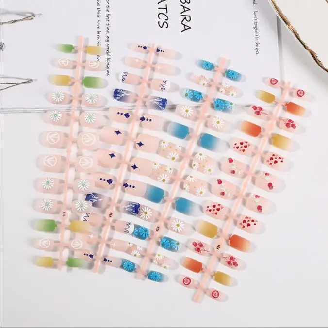 New Customized Designs Short Square 5D Emboss Press On False Nails Full Cover Ins Artificial Fingernail Full Abs Manicure 24pcs