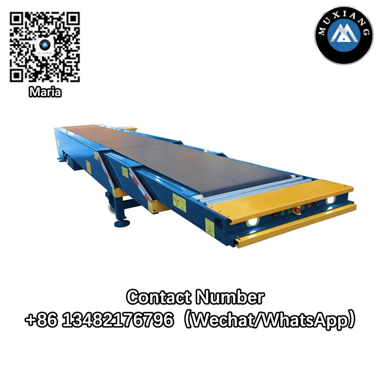 Shanghai muxiang truck container loading unloading conveyor belt system/ mobile gravity carbon steel telescopic belt conveyor
