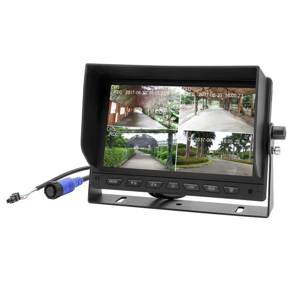 7 Inch Car Truck Bus Split Screen 4 Channels Quad AHD 720P Car Security Rear View Monitor Built-in DVR Recording Car Lcd Monitor