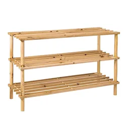 European modern 3 Tier Natural color durable solid wooden racks stands shelf for home