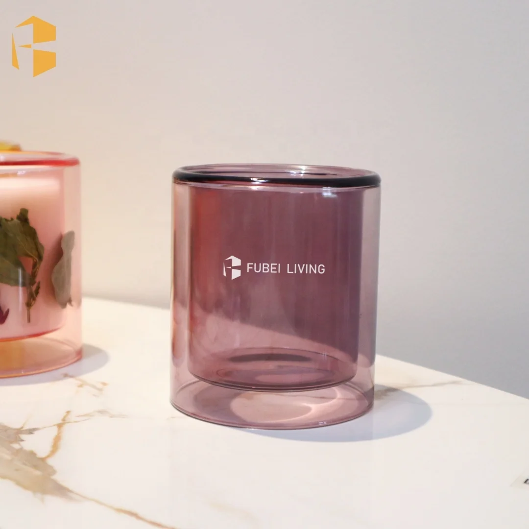 Big Size Unique Design Heat Resistant Glass Cylinder Candle Holder Soy Wax Scented Double Wall Glass Candle