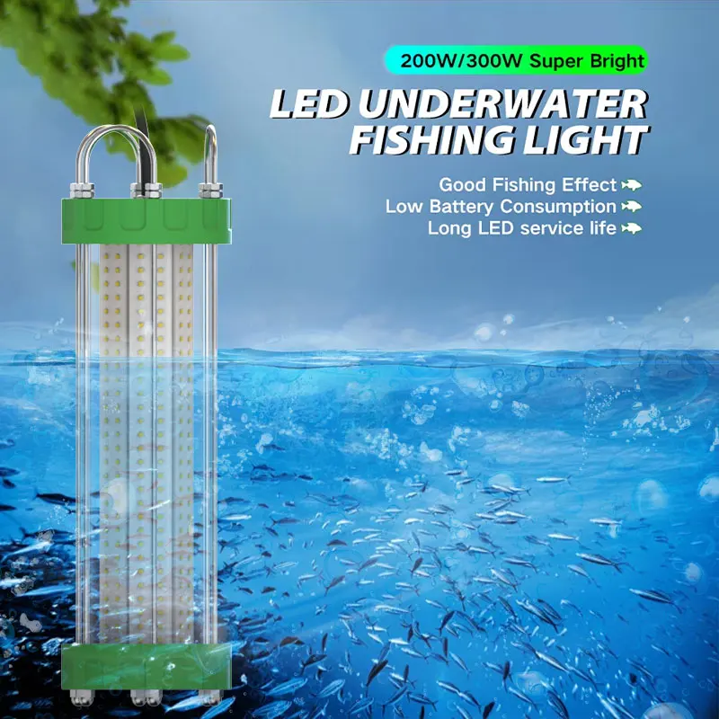 12V 200W 300W IP68 LED Lamp for Salmon Farming and Deep Sea Fishing Green White Underwater Fish Lures Lighting Fishing Lights