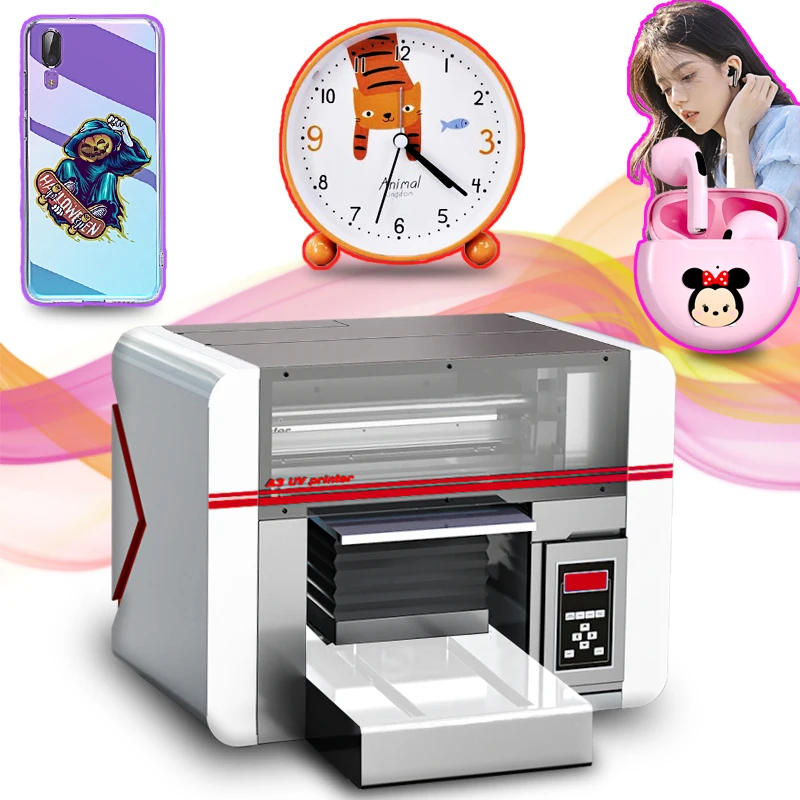 The latest mini A3 UV flatbed printer UV printer printing AB glue varnish pen phone case headphone case folder UV DTF printer