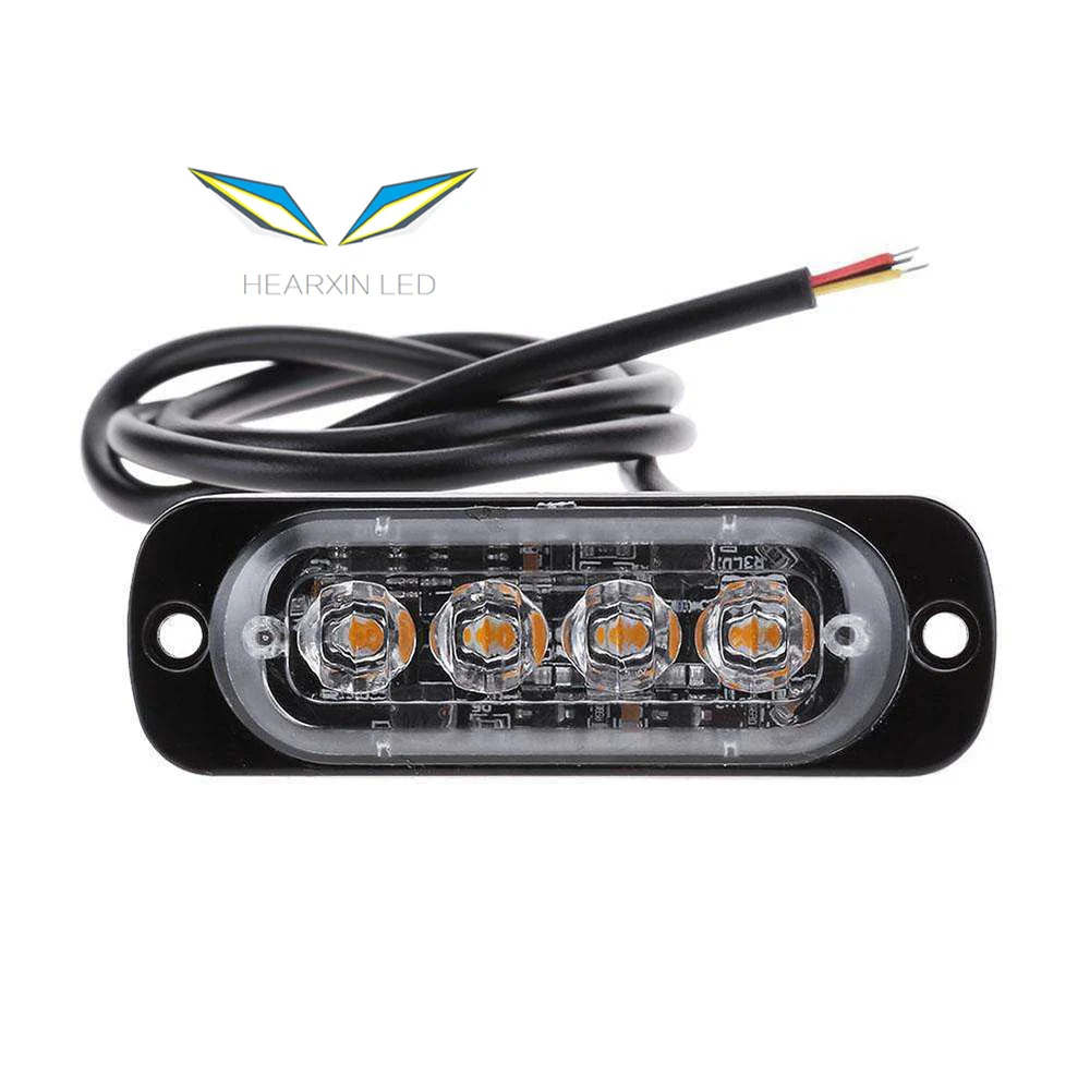 12V-24V Amber 4LED 12W Car Truck Strobe Flash Emergency Warning Bar Light Side Marker Truck BAR Yellow Water Proof Lamp Light