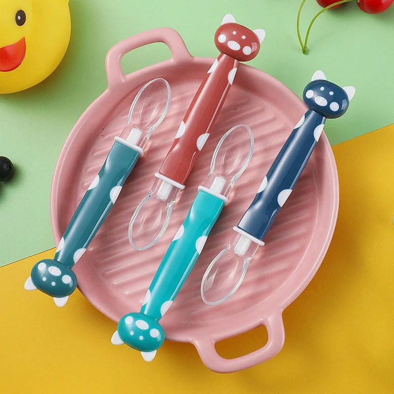 Cartoon Design Soft Kid Spoon BPA Free Silicone Baby Feeding Spoon Non Slip Plastic Handle Baby Silicone Spoons