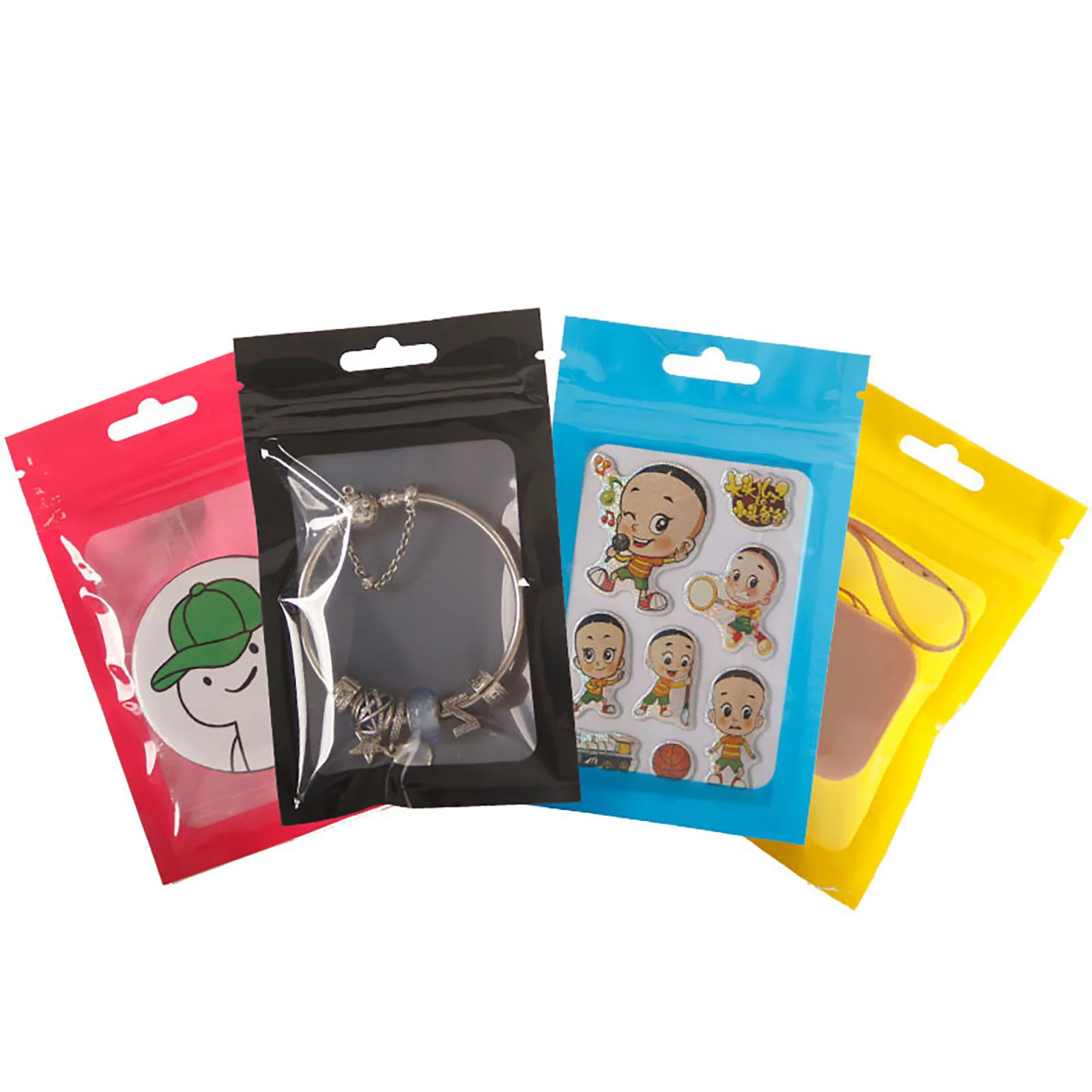 Colorful Clear Self Seal Zipper Plastic Retail Packaging Packing Poly Bag, Ziplock Zip Lock Bag Package with Hang Hole