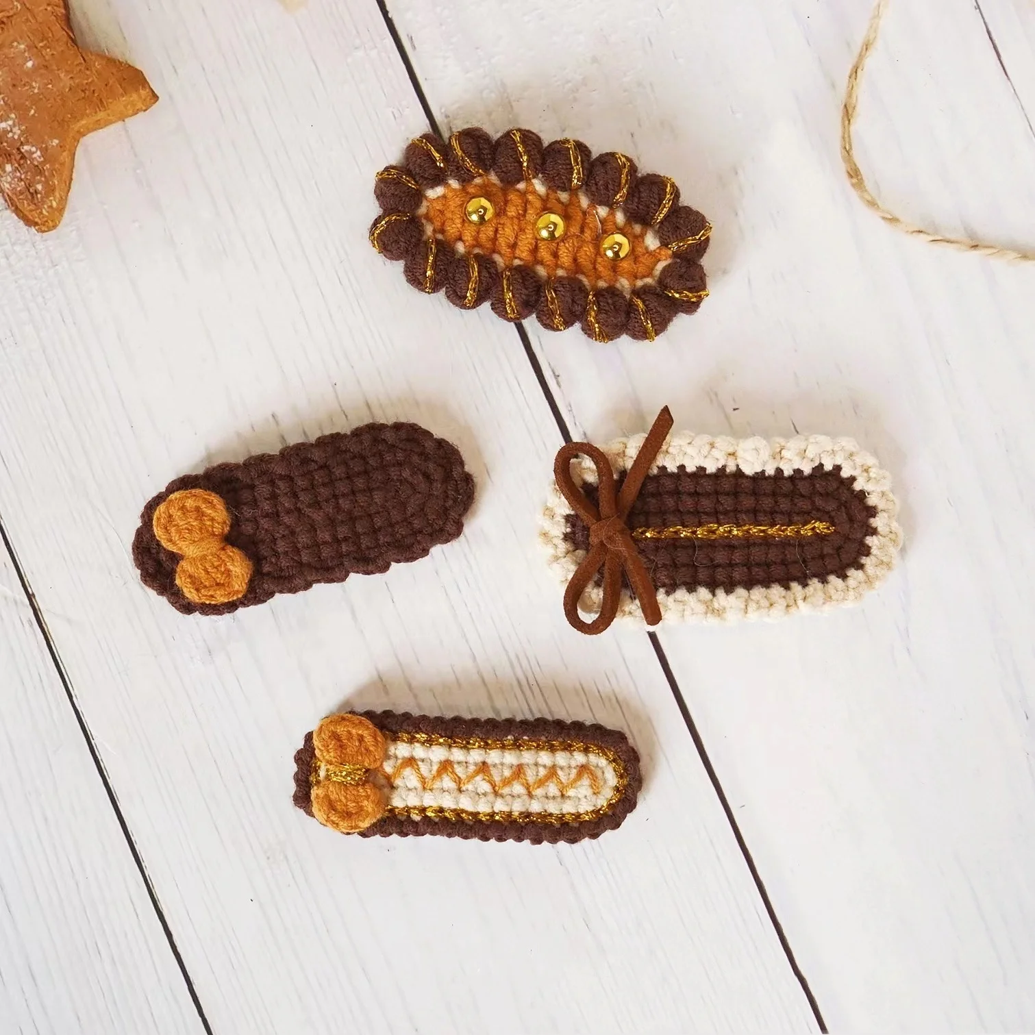 Korean Cute Handmade Wool Crochet Brown Hairpins Clips Girl Baby Kids Hair Accessories Hairgrips Knit for Girls Hair Clips