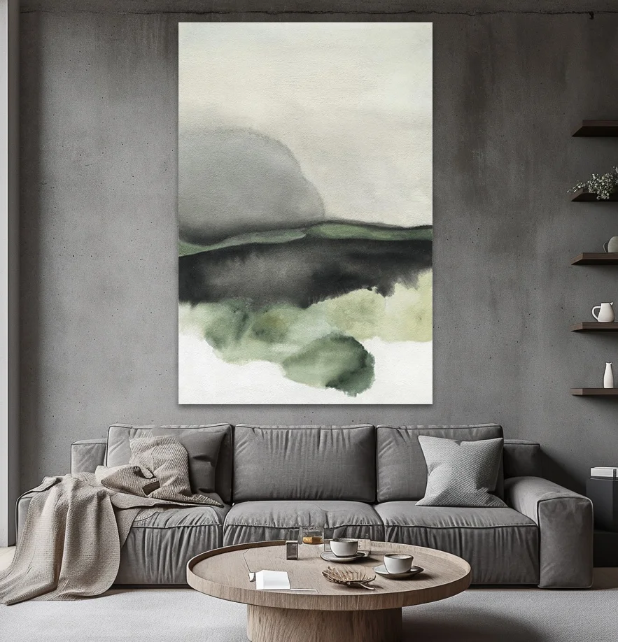 Modern Simple Original Green Hills Chinese Ink Painting Hand-painted Texture Thick Oil Abstract Living Room  Wall Art