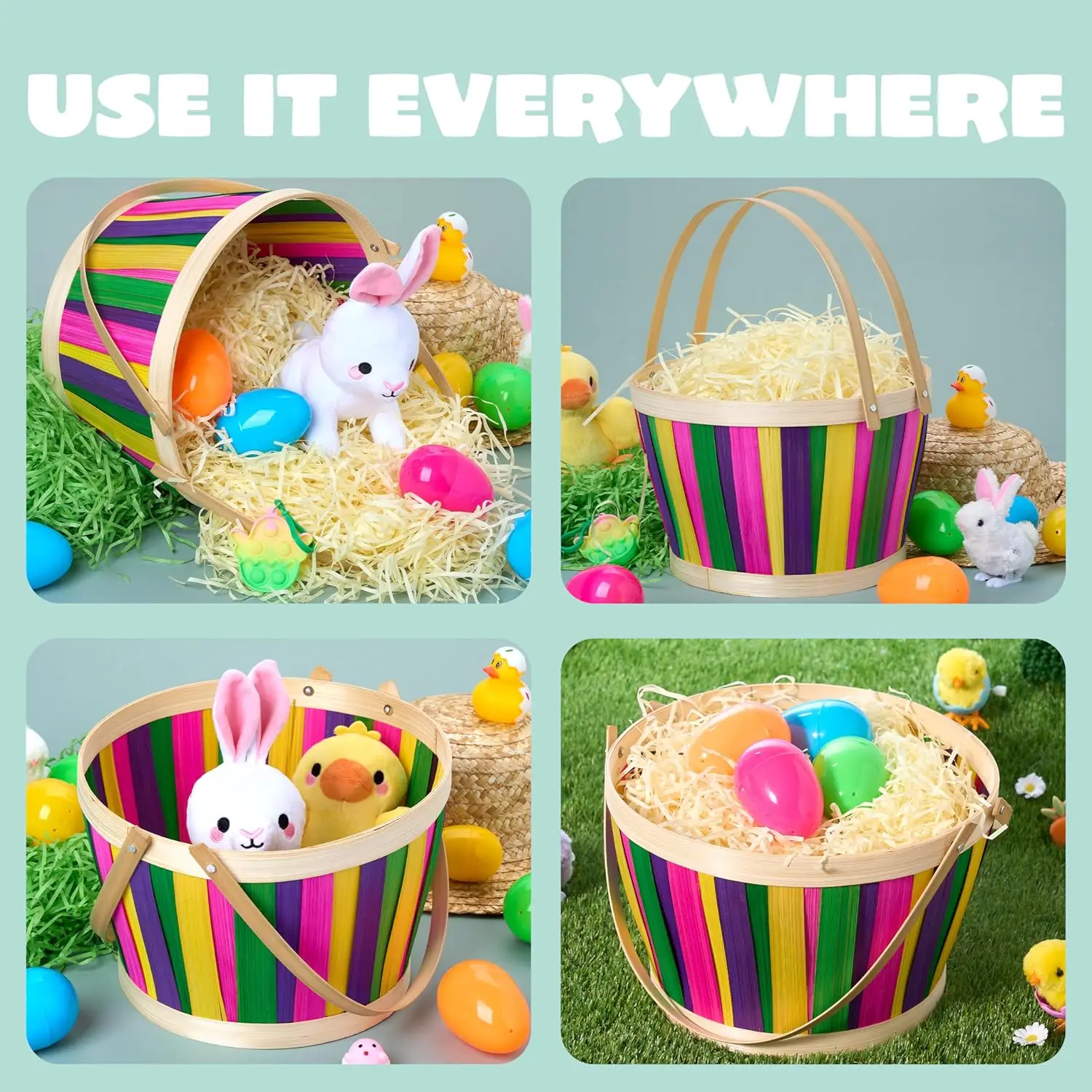Easter Empty Gift Basket with Folding Handles for Easter Egg Hunt Kids Party Treats & Picnic Made from Rattan