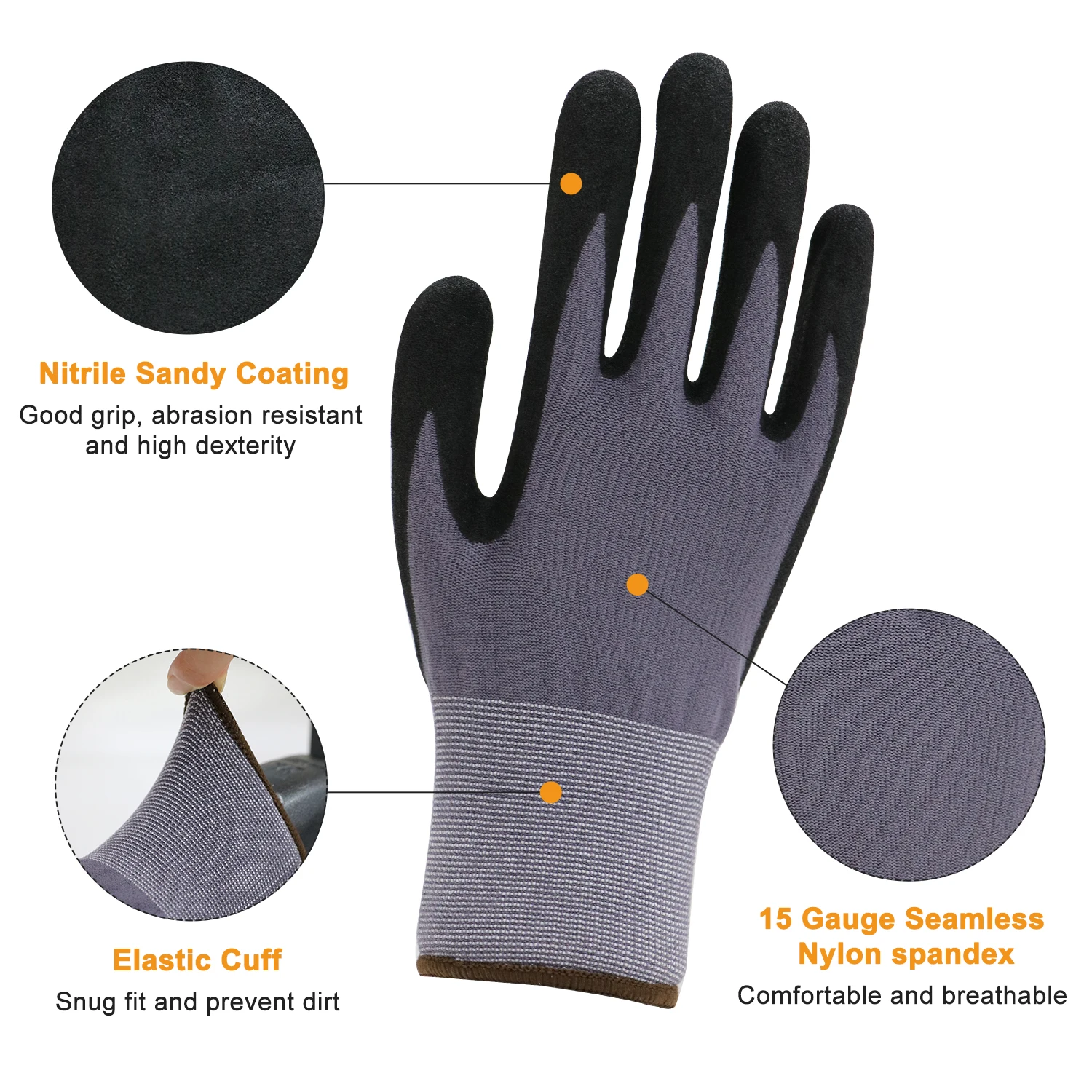 CE 15G Nylon Spandex Fabric Sandy Nitrile Gloves 15 Gauge NBR Palm Coated Safety Work Industrial Protective Gloves Construction
