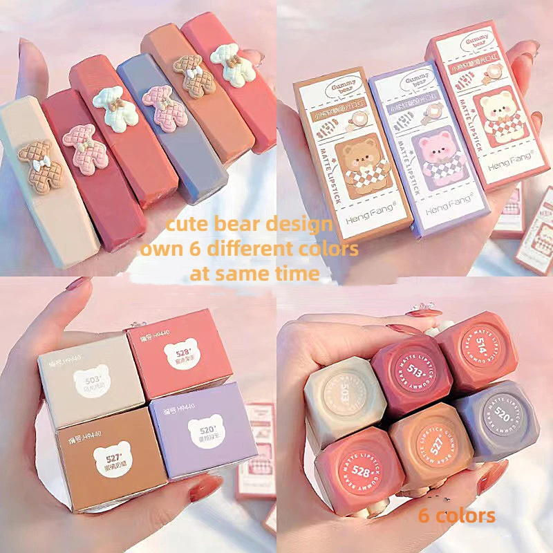 Fashion Korean  Bear  Lipstick design cute girl lip gloss private label double lipstick for young girl
