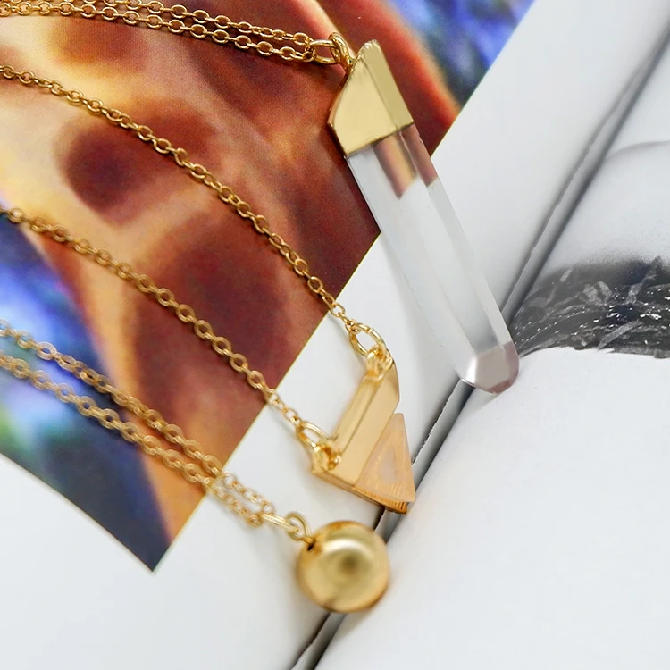  Оптовая продажа натуральный камень позолоченные ювелирные изделия 14k многослойные ожерелья для