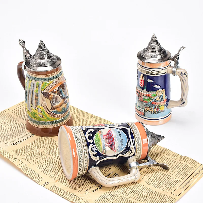 Wholesale Custom German Ceramic Beer Mug with Metal Lid