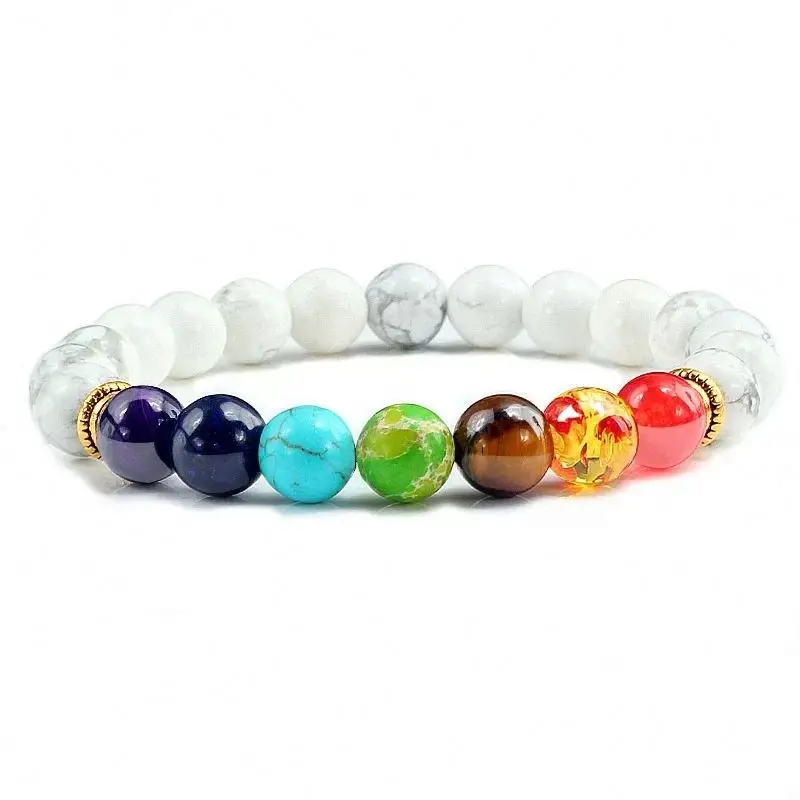 Wholesale Colorful Beaded Natural Stone Beads Yoga Valconic Healing Energy Lava Stone 7 Chakra Diffuser Bracelet