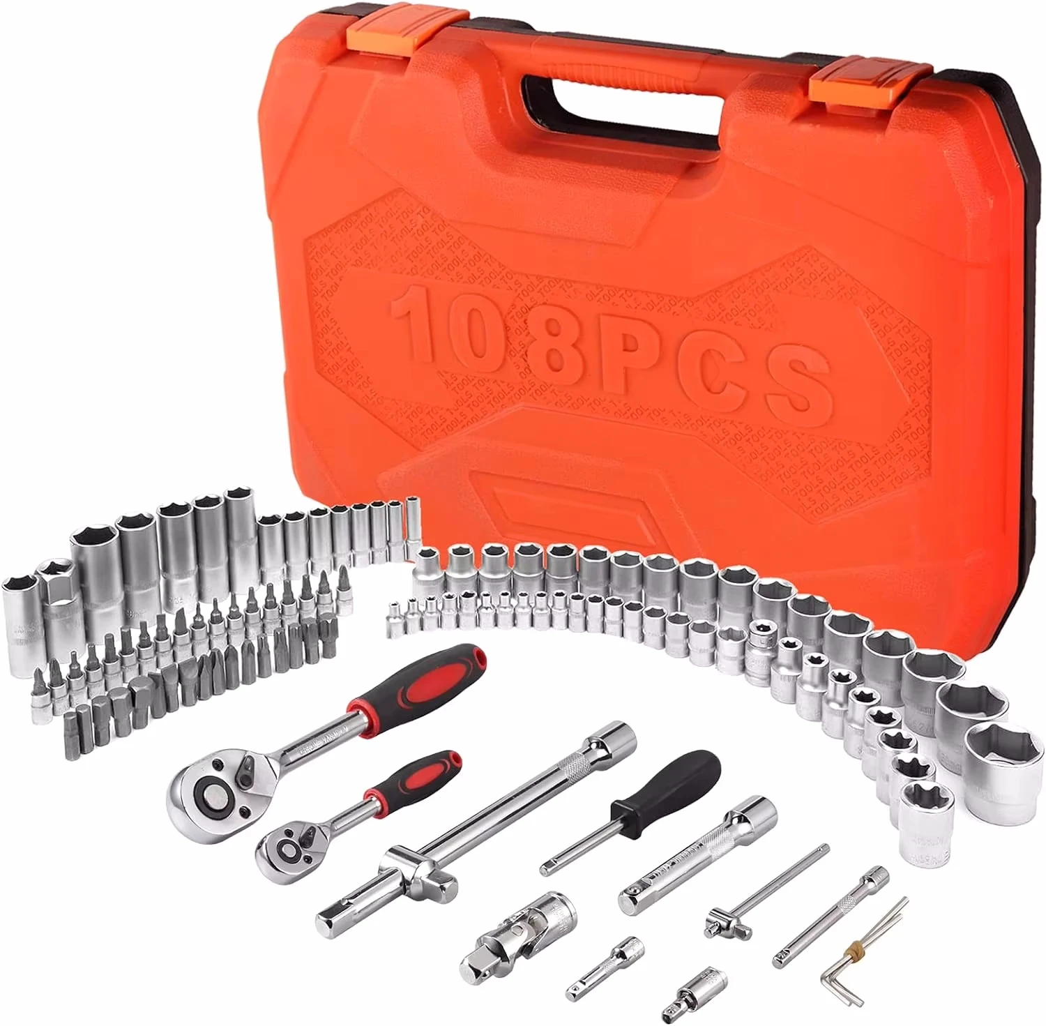 BGD TRADING FACTORY 108-Piece Chrome Vanadium Steel Quick Ratchet Wrench Rod Socket Tool Set Auto Repair Vehicle Tools 1/2 1/4