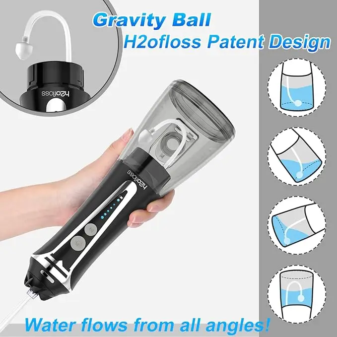 h2ofloss 2500mAh Cordless Dental Oral Irrigator Portable IPX7 Water Flosser with 300ML Teeth Cleaner