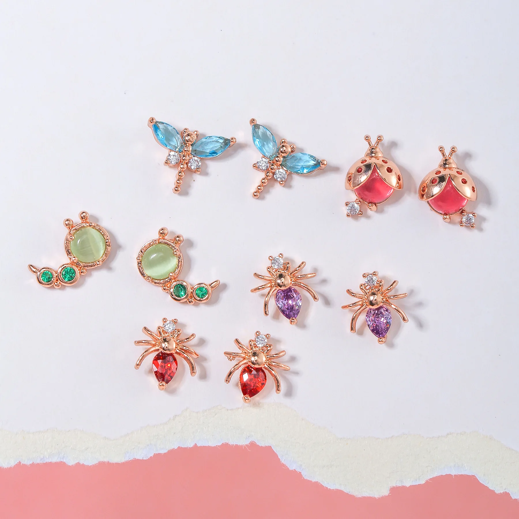 18k Gold Women Creative Lovely Insect Series Zircon New Design Spider Dragonfly 925 Silver Pin Brass Animal Stud Earring