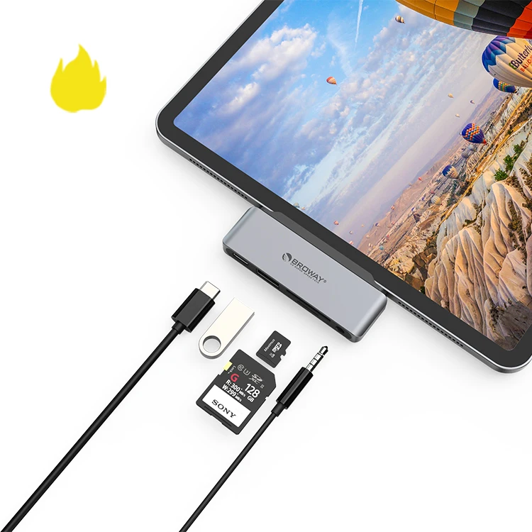 Pulwtop aluminum 5 in 1 type c hub Multi Function Adapter PD3.0 60W usb hub for ipad udocking station USB C to hdmi 3.5mm Audio