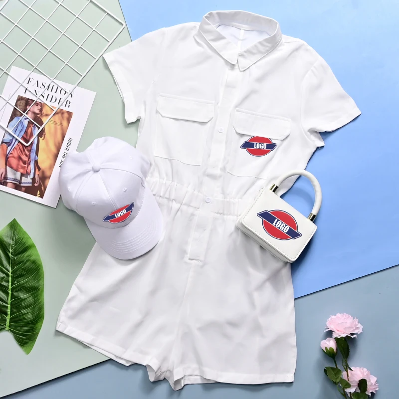 Summer Custom Logo Designer Branded Hat and Purses Outfits 3 Pieces Set Luxury Bodysuit for