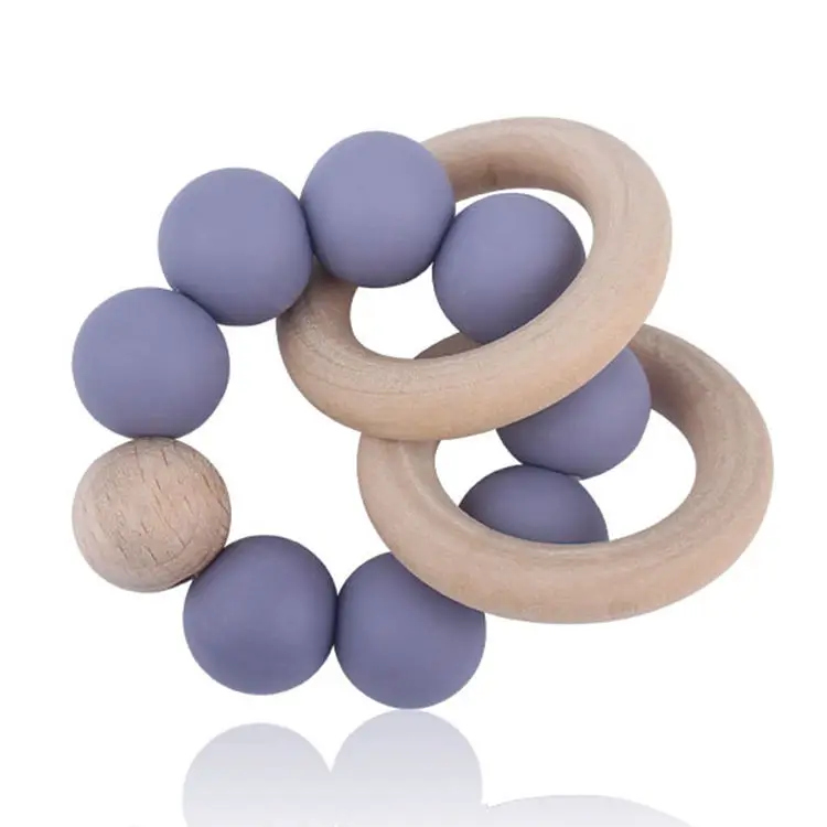 Infant teether bracelet safe organic bracelet wristband teething toys baby kids silicone wooden ring teether toys