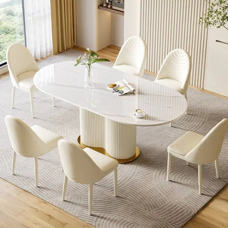 Modern light luxury furniture cream white 6-8 seat restaurant villa rectangular marble dining tables