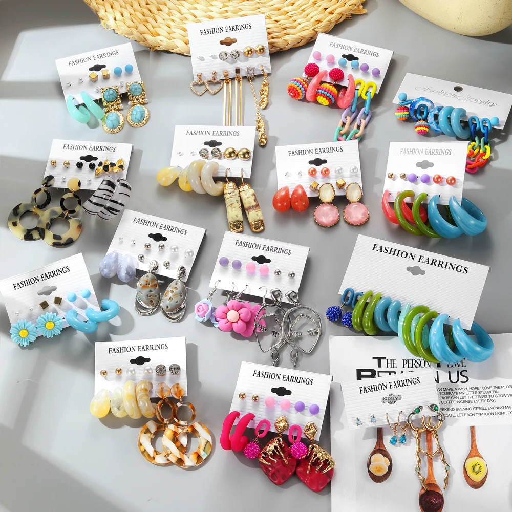 VKME New Resin Fashion Flower Earrings Colorful Hoop Exaggerated Earrings