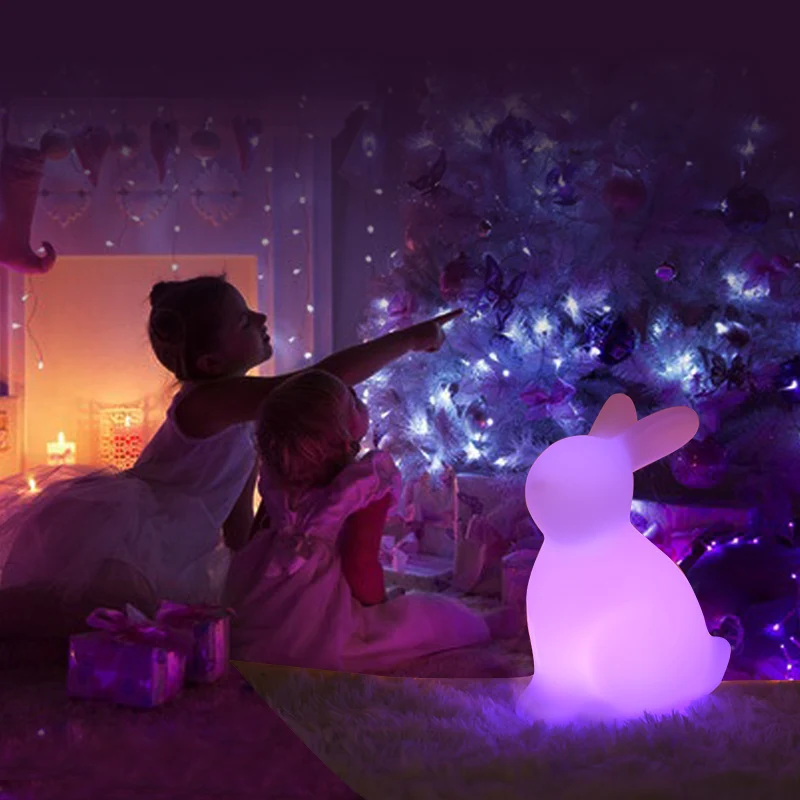 Modern Color Changing Decorative Cute Cartoon Acrylic Huggable Rabbit Study LED USB Nigh Light Table Lamp With Remote Ce Control