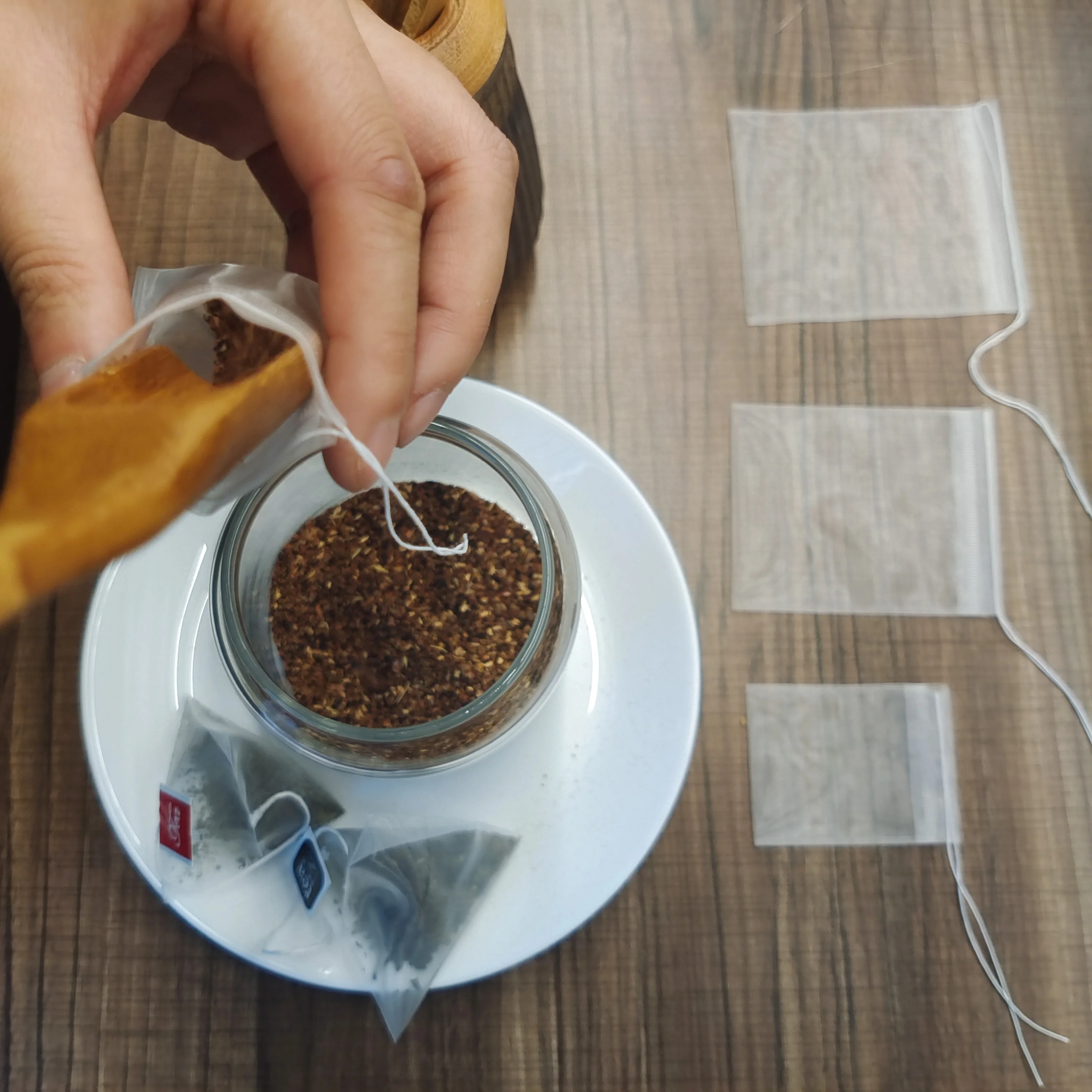 Empty Nylon Mesh Bags for Loose Tea  Herb Spice with Thread Tea Filter Bags