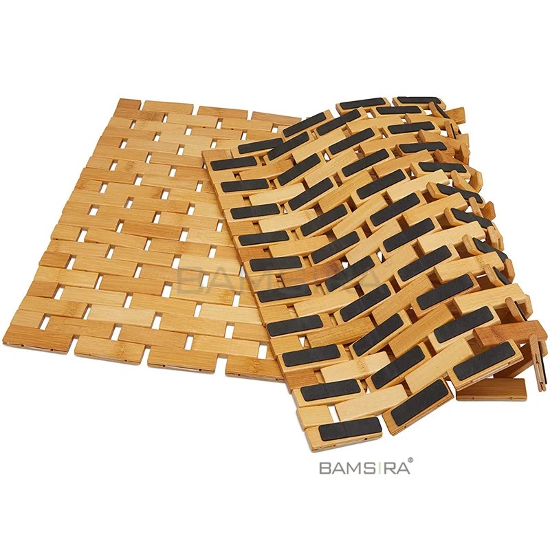 Natural Bamboo Wood Bath Mat - Bathroom Sauna Spa Bathtub Kitchen Rug Accessories - Standard Bathmat
