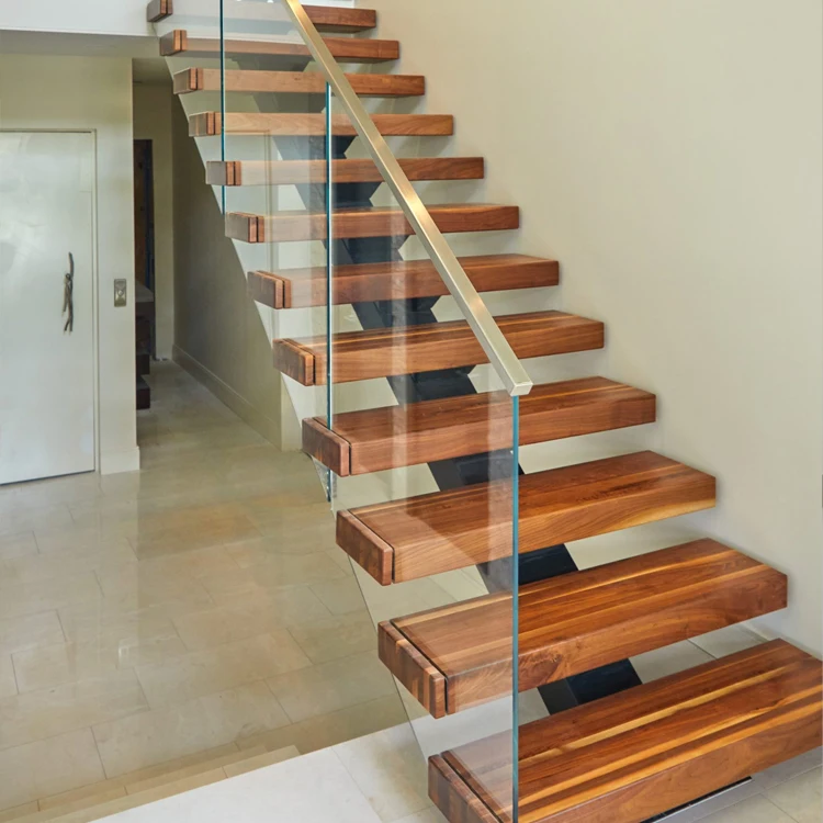 SZG Customized Floating Straight Stairs Modern Wooden Staircase Interior Stair
