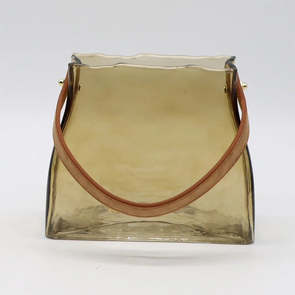 New product ideas 2024 Light Grey Clear Glass Flower Vase Handbag for Home Decor Transparent Crystal Unique Handbag Vases