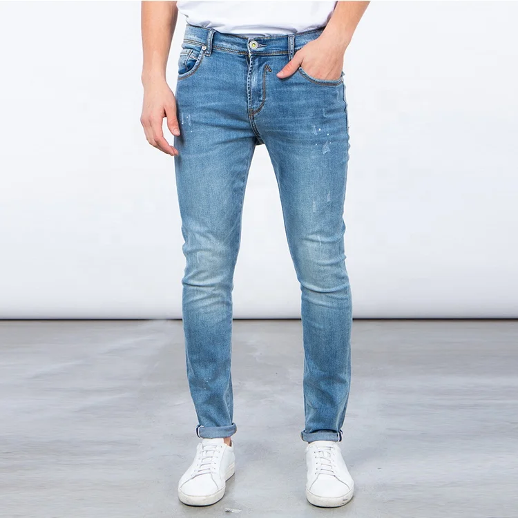 
Men denim pants manufacturer slim fit young men custom painted super skinny fit man jeans 