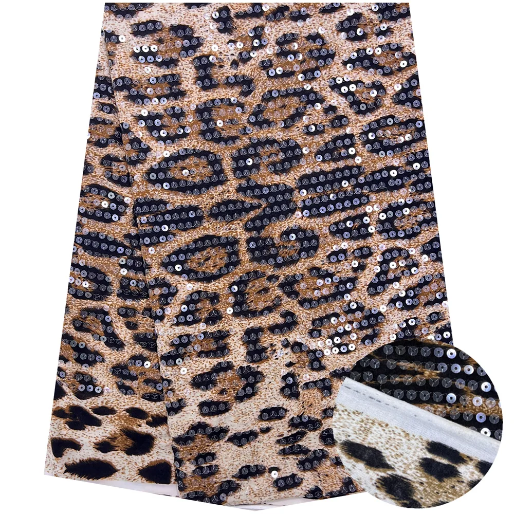 Wholesale hot sale stretch print spandex transparent sequins leopard embroidered fabric for dress