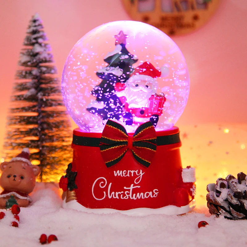 Custom Christmas Souvenirs Santa Claus Resin Water Snow with Light Globe Plays Merry Christmas Song
