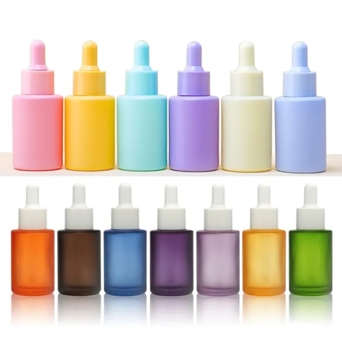 Colorful 30ml flat shoulder essential oil glass dropper bottle with dropper pipette